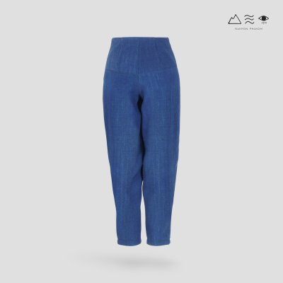 กางเกงเอวสูง ญ คราม ขาแคบ