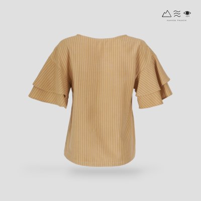 เสื้อผ้าสีเปลือกไม้คอกลมแขนระบาย เปลือกไม้