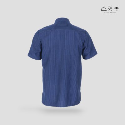 เสื้อเชิ้ตคอจีนแขนสั้น ผ้าทอมือ ครามเข้ม