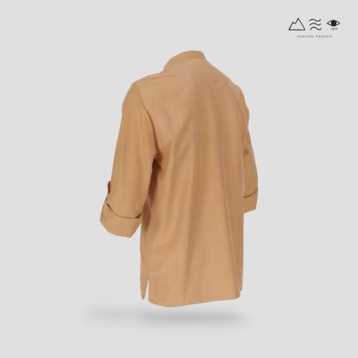 เสื้อเชิ้ตคอจีนแขน 3 ส่วนผ้าทอมือ เปลือกไม้