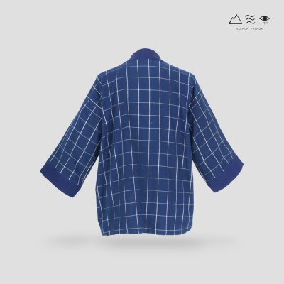 เสื้อคลุมกิโมโนผ้าคราม-ยาว ลายตาราง