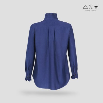 เสื้อเชิ้ตแขนยาวระบายอก ญ ครามเข้ม
