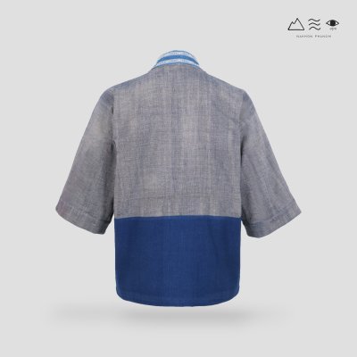 KHID เสื้อคลุมกิโมโนผ้าครามลายยกขิด ยาว