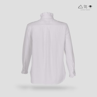 เสื้อเชิ้ตแขนยาวระบายอก ญ ขาว