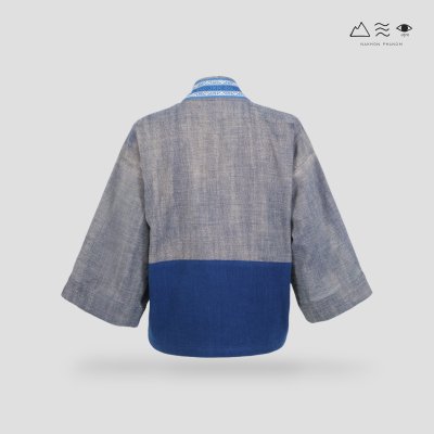 KHID เสื้อคลุมกิโมโนผ้าครามลายยกขิด สั้น