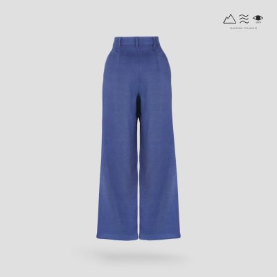 กางเกงขาบาน จีบเอว ผ้าทอมือ 4 ตะกอ ครามเข้ม