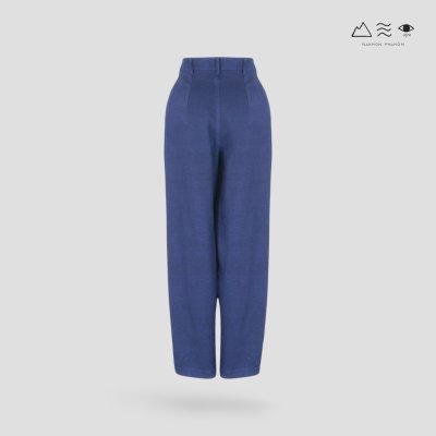 กางเกงทรงแคบ จีบเอว ผ้าทอมือ 4 ตะกอ ครามเข้ม