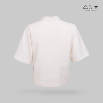 เสื้อคอจีน แขนสั้น ญ ฝ้ายทอฟอกนุ่ม สีขาวธรรมชาติ