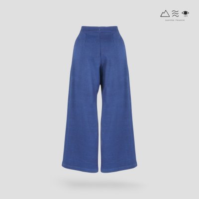 กางเกงขาบาน ซิปหลัง ผ้าทอมือ 4 ตะกอ ครามเข้ม