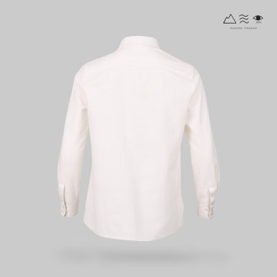 เสื้อเชิ้ตคอปก แขนยาว ฝ้ายทอฟอกนุ่ม ขาว
