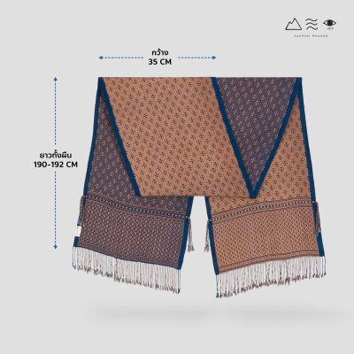 ผ้าพันคอขิดไทกะเลิง ลายดอกมะขวิด คราม-เปลือกไม้