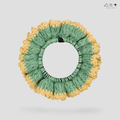 ยางรัดผมถักฝ้าย ย้อมเปลือกมะม่วง-ดาวเรือง