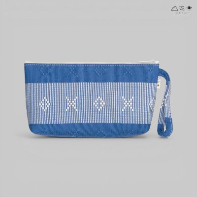 กระเป๋าเครื่องสำอาง ผ้ายกลายตีนซิ่น - ฟ้า