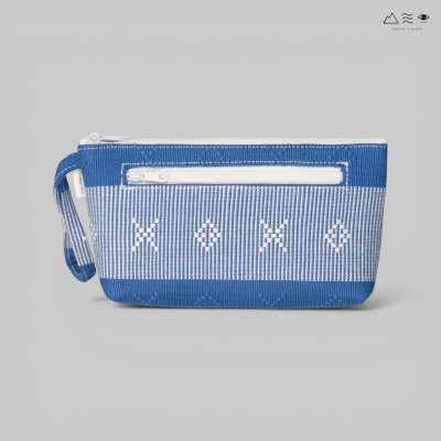 กระเป๋าเครื่องสำอาง ผ้ายกลายตีนซิ่น - ฟ้า