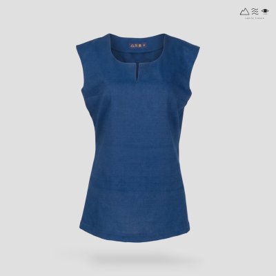 เสื้อแขนกุด ญ ผ้าฝ้ายทอมือ - ครามเข้ม