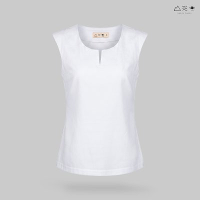 เสื้อแขนกุด ญ ผ้าฝ้ายทอมือ - ขาว
