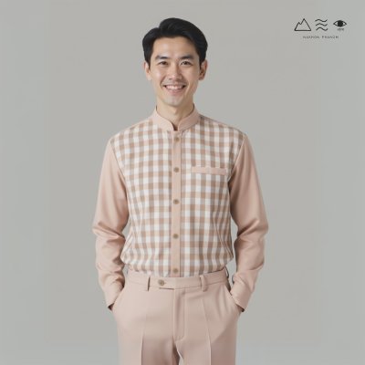 EPO เสื้อเชิ้ตแขนยาว คอจีน ช เปลือกไม้