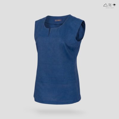 เสื้อแขนกุด ญ ผ้าฝ้ายทอมือ - ครามเข้ม