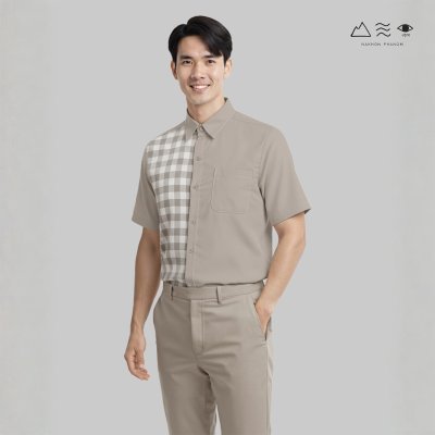 EPO เสื้อเชิ้ตแขนสั้น คอปก ช เทา-ขาว