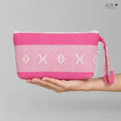 กระเป๋าเครื่องสำอาง ผ้ายกลายตีนซิ่น - ชมพู