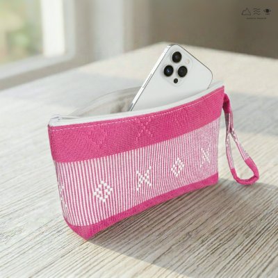 กระเป๋าเครื่องสำอาง ผ้ายกลายตีนซิ่น - ชมพู