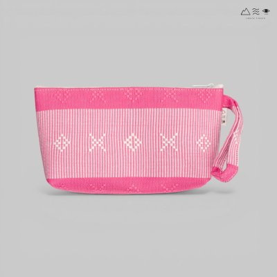 กระเป๋าเครื่องสำอาง ผ้ายกลายตีนซิ่น - ชมพู