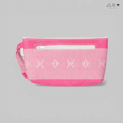 กระเป๋าเครื่องสำอาง ผ้ายกลายตีนซิ่น - ชมพู