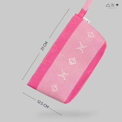 กระเป๋าเครื่องสำอาง ผ้ายกลายตีนซิ่น - ชมพู