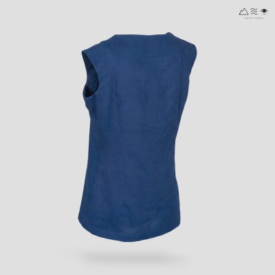 เสื้อแขนกุด ญ ผ้าฝ้ายทอมือ - ครามเข้ม
