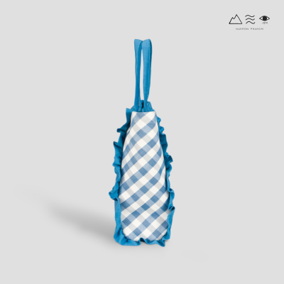กระเป๋า Tote ผ้าคราม แต่งระบาย ลายผ้าขาวม้า