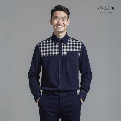 EPO เสื้อเชิ้ตแขนยาว คอปก ช ครามเข้ม