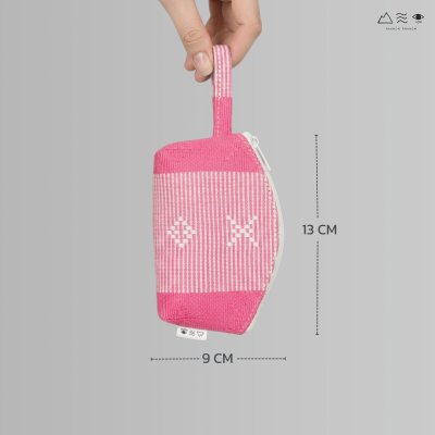 กระเป๋าเหรียญ ผ้ายกลายตีนซิ่น - ชมพู