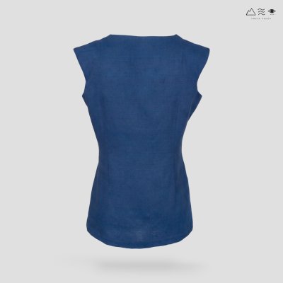 เสื้อแขนกุด ญ ผ้าฝ้ายทอมือ - ครามเข้ม