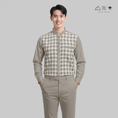 EPO เสื้อเชิ้ตแขนยาว คอจีน ช เทา