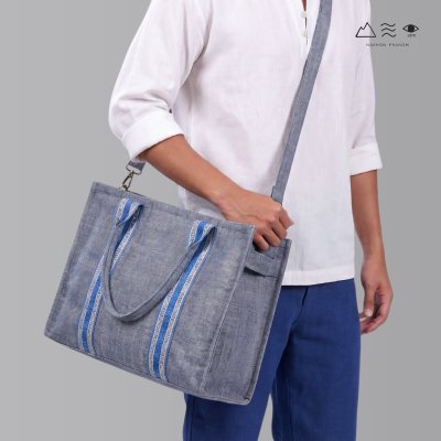 KHID กระเป๋า Tote ผ้าทอมือ สายยกขิด - ครามเทา
