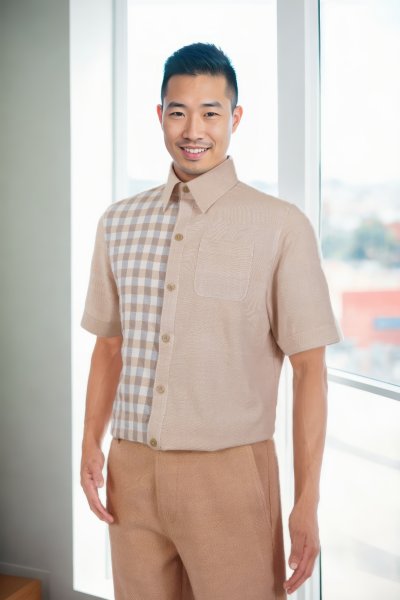 EPO เสื้อเชิ้ตแขนสั้น คอปก ช เปลือกไม้-ขาว EPO เสื้อเชิ้ตแขนสั้น คอปก ช เปลือกไม้-ขาว