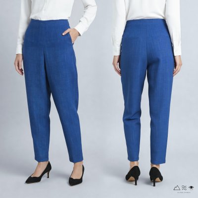 กางเกงเอวสูง ญ คราม ขาแคบ