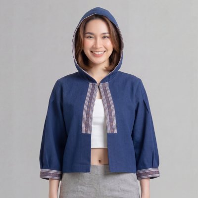 เสื้อฮู้ดผ้าฝ้ายทอมือ ญ คราม