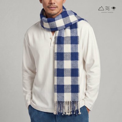 ผ้าพันคอฝ้ายทอมือย้อมคราม 003 ลายตารางคราม-ขาว ใหญ่