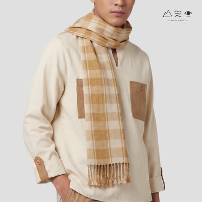 ผ้าพันคอฝ้ายทอมือย้อมสีธรรมชาติ 004 ลายตาราง-02