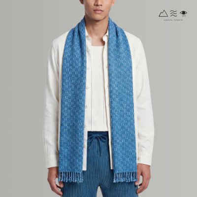 ผ้าพันคอฝ้ายทอมือลายราชวัตร คราม