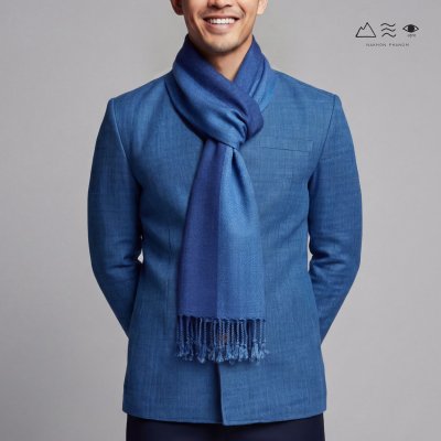 ผ้าพันคอฝ้ายทอมือย้อมคราม 004 ครามทูโทน