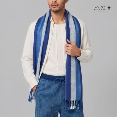 ผ้าพันคอฝ้ายทอมือย้อมคราม 013 ลายทาง-03