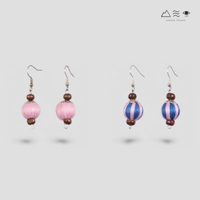 ต่างหู ลูกปัดฝ้าย ย้อมสีธรรมชาติ B