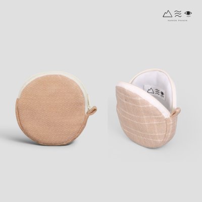 กระเป๋าใส่เหรียญผ้าทอมือ ทรงกลม - เปลือกไม้ A
