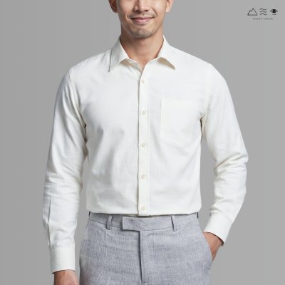เสื้อเชิ้ต ช แขนยาว ผ้าทอมือ ขาว
