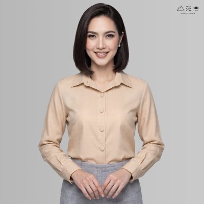 เสื้อเชิ้ตแขนยาว ญ กระดุมผ้า-เปลือกไม้