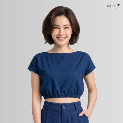 เสื้อผ้าฝ้ายทอมือ สม็อกเอวเว้าหลัง - คราม