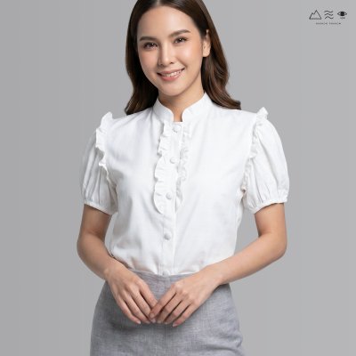 เสื้อผ้าฝ้ายทอมือ คอจีนแขนตุ๊กตา - ขาว