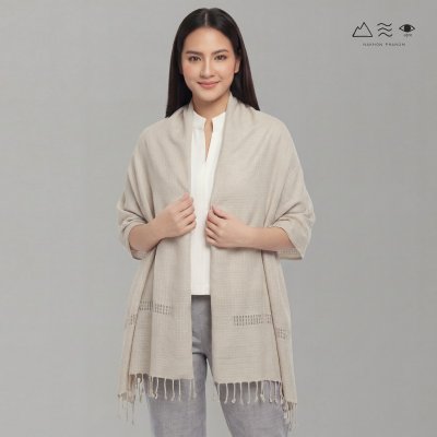 ผ้าคลุมไหล่เล็ก ยกลายตาราง-เปลือกไม้